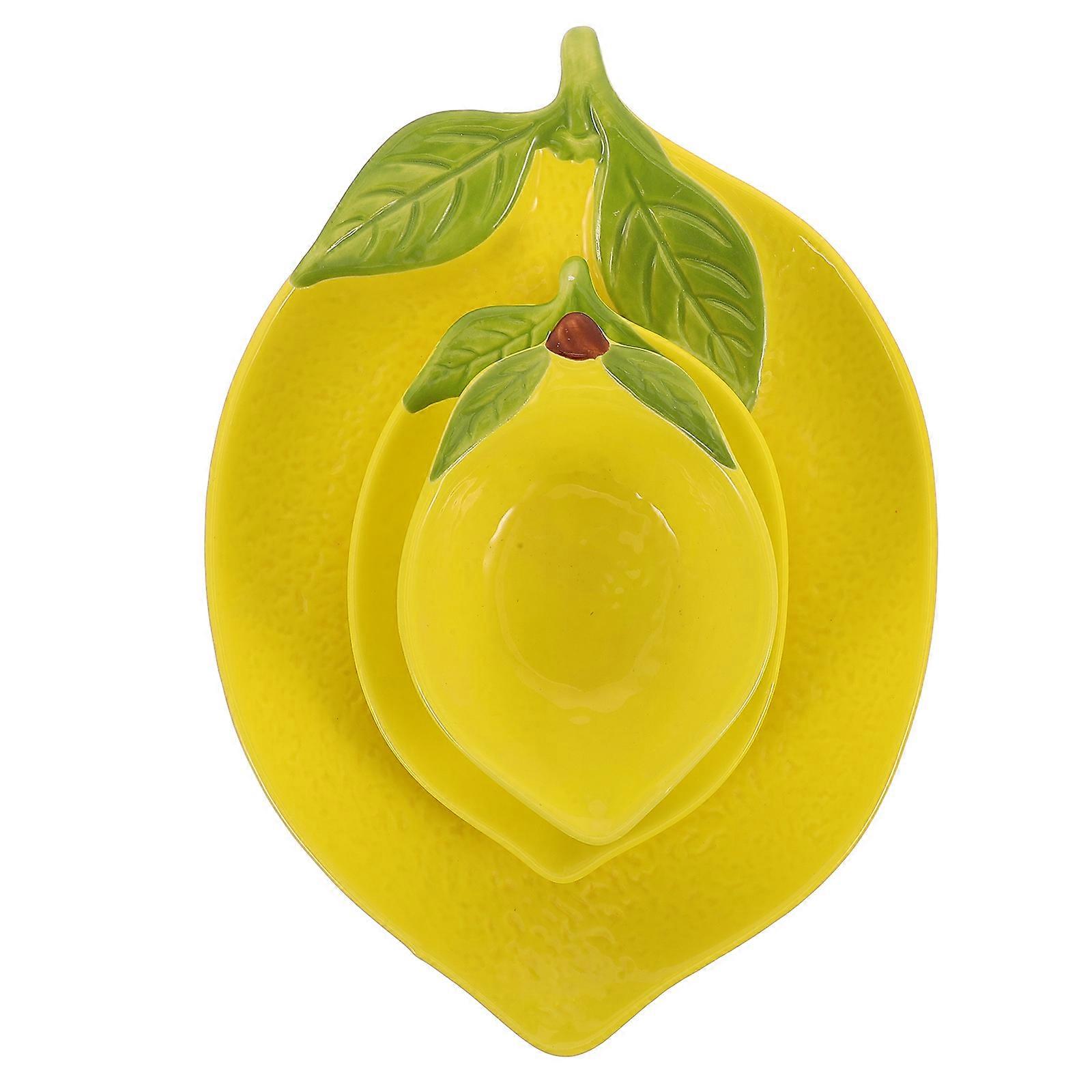Ceramic Lemon Shape Appetizer Plates For Home Kitchen Fruit Shaped Decorative Tableware 3Pcs Yellow