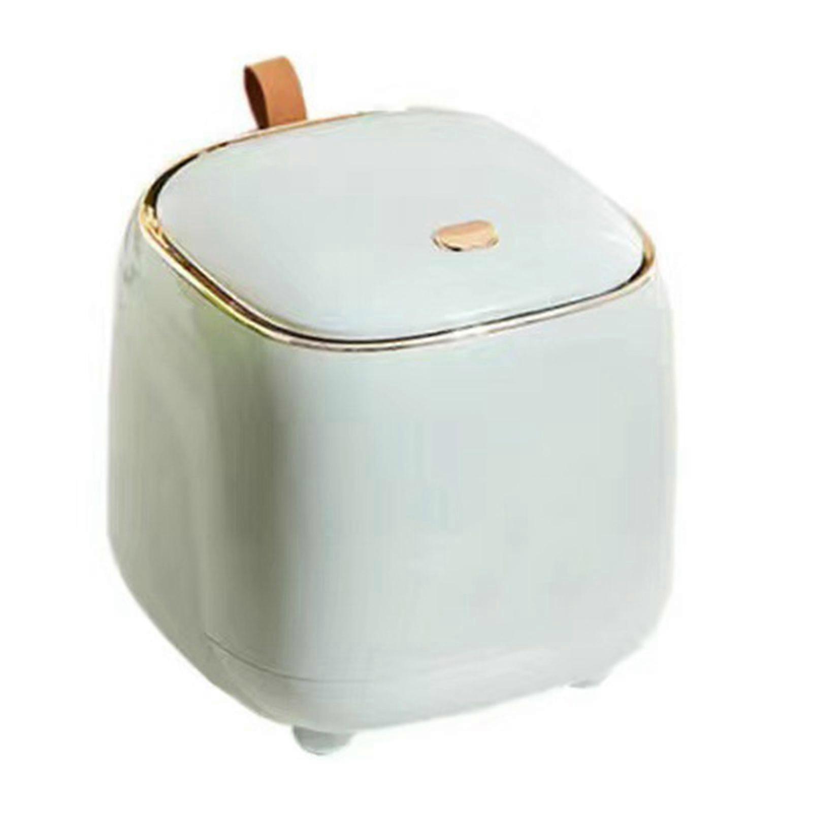 Push Type Desktop Trash Bin with Lid Fashionable Double Layer Large Opening Garbage Container for Living Room Light Green