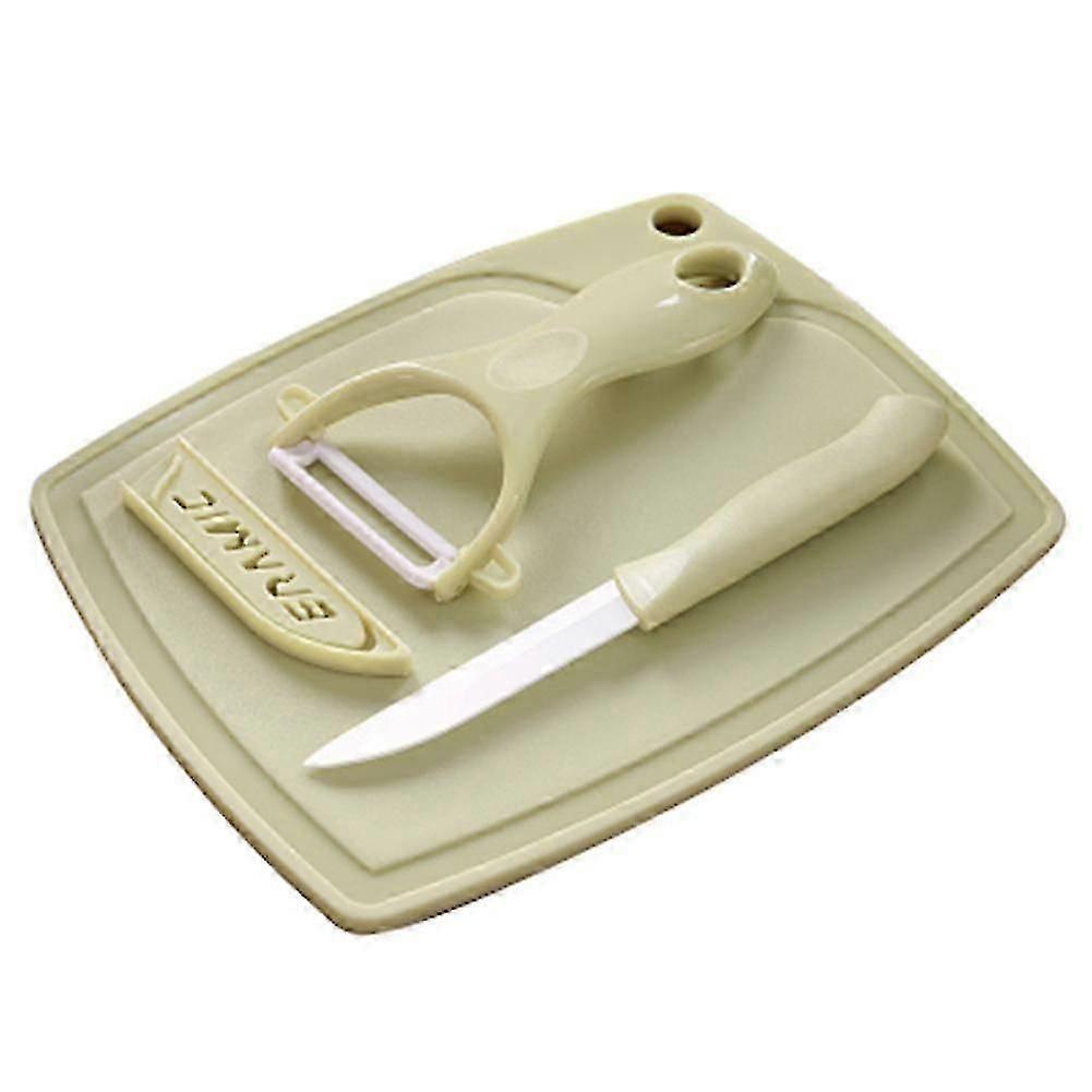 3Pcs/Set Kitchen Cutting Tools Ceramic Fruit Knife Vegetable Peel Chopping Board(Light Green)
