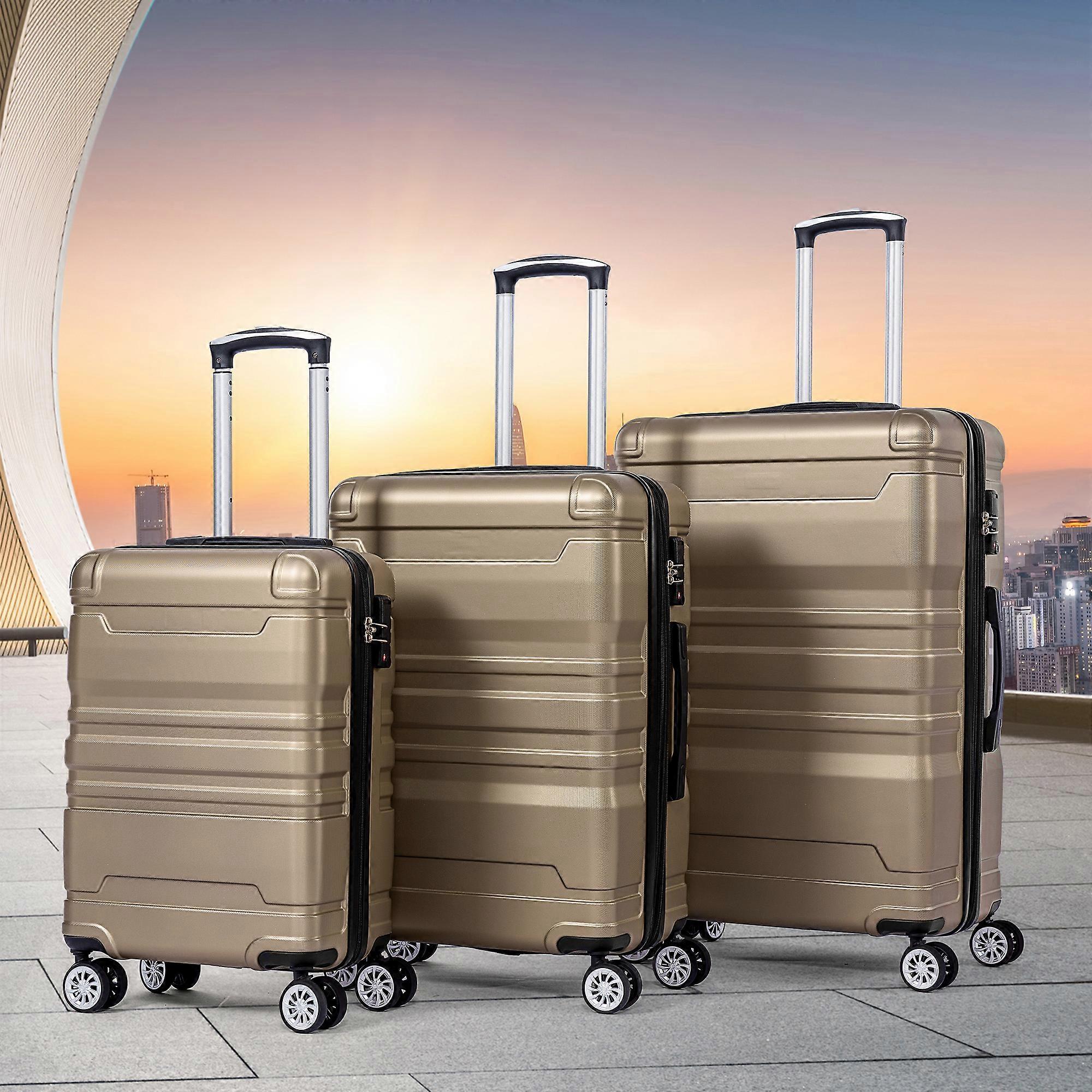 3Pc Hardshell Carry-On Luggage Set TSA Lock Universal Wheels Expandable