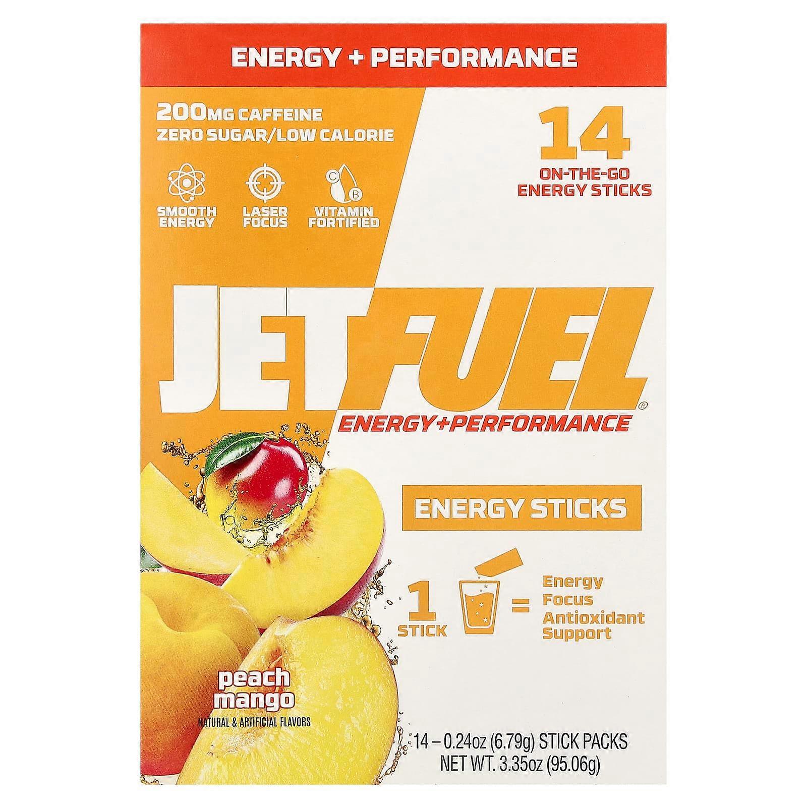 JetFuelÃÂÃÂ¬ÃÂÃÂ, Energy + Performance, Energy Sticks, Peach Mango, 14 Sick Packs, 0.24 oz (6.79 g) Each