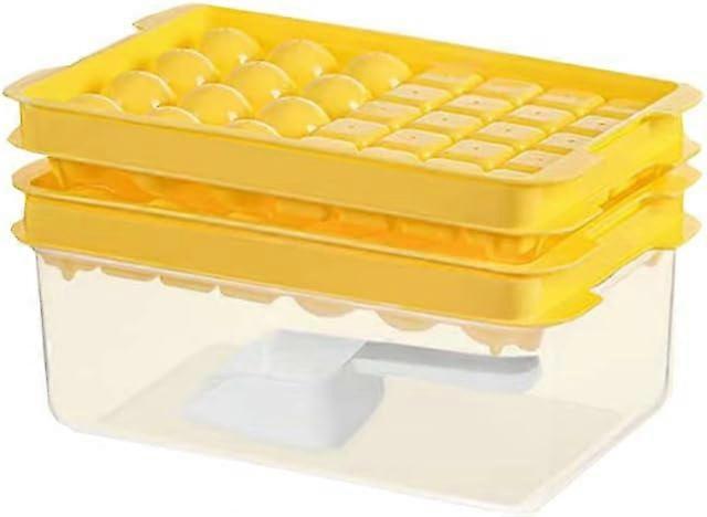 Ice Cube Tray, Ball Mold with Lid - 64PCS Spherical & Cube Ice Maker for Whiskey, Tea - Includes Case & Spoon (YELLOW)