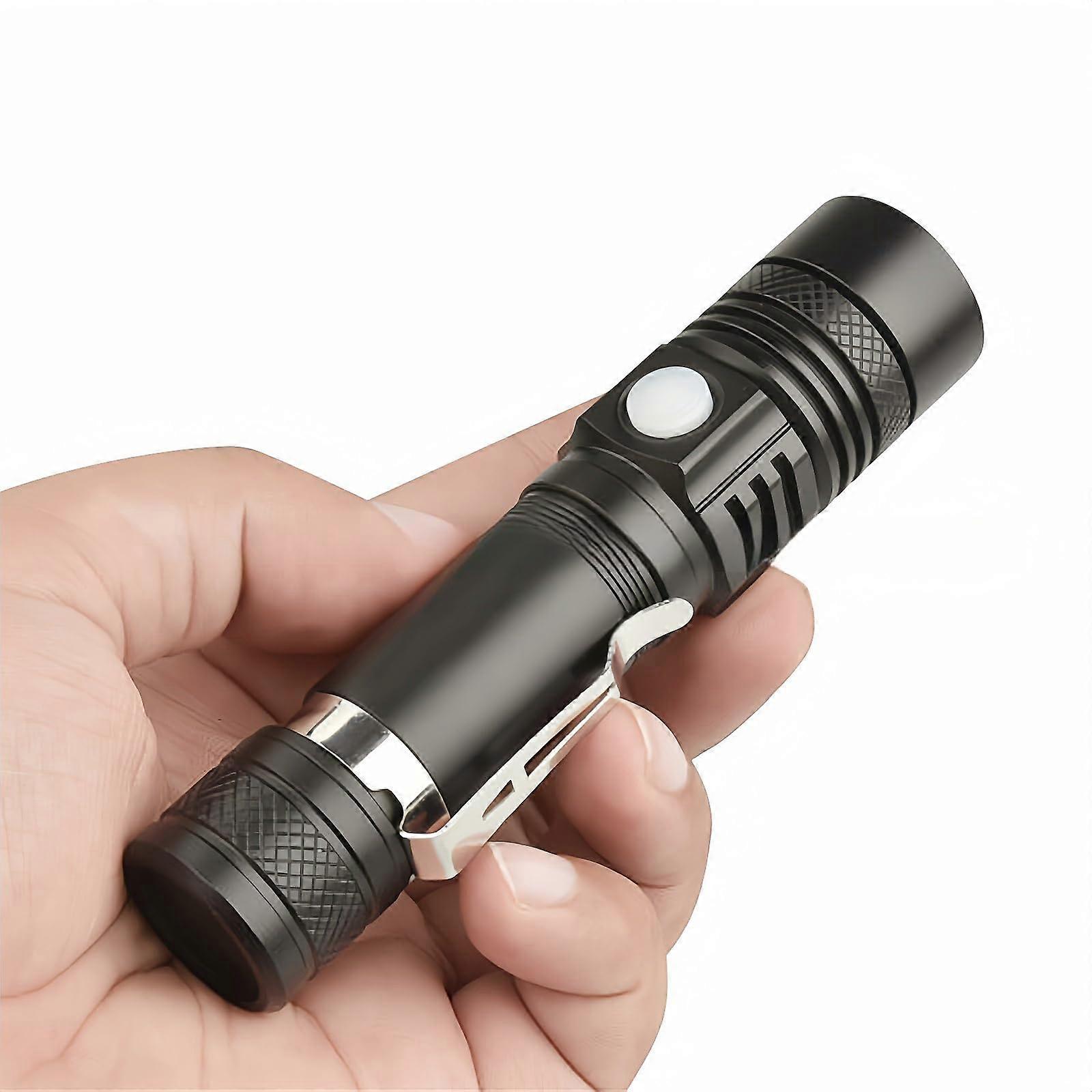 Rechargeable Flashlight LED Torch PocketSized IPX6 Water Resistant ThreeMode ClipOn Black