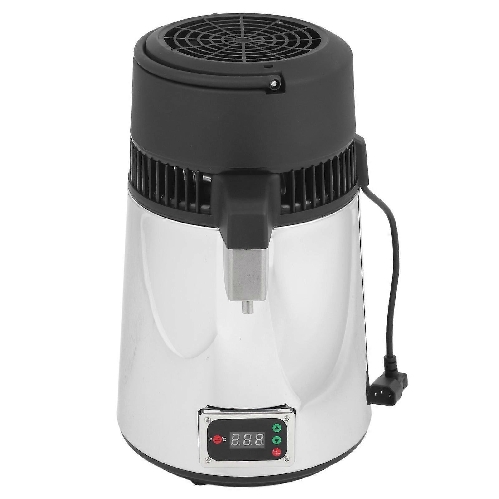 750W Water Distiller 4L Countertop Distiller Machine Stainless Steel Distilled Water Maker with Glass Container Single Temp Setting Auto Power Off EU