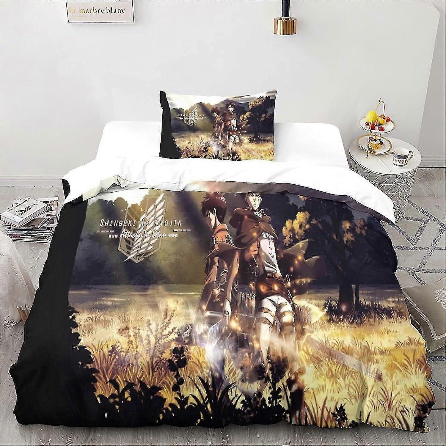 Attack on Titan Duvet Capa Anime Japão D Roupa de Cama Set com fecho com zíper e fronhas para adulto Quarto Infantil Singlex 135 * 200CM