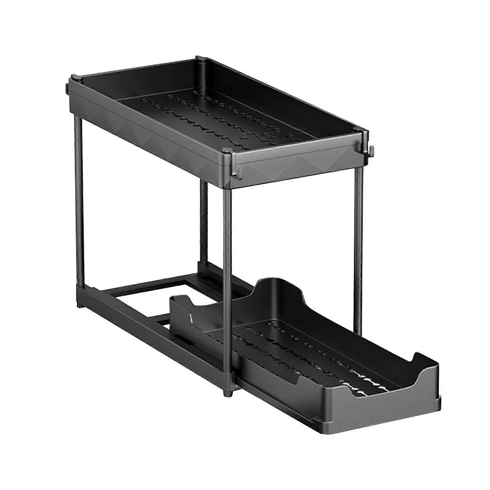 Under Sink Organizers 2Tier PullOut Rack, Sliding Baskets, Black, 40 x 20 x 33 cm, Double Layer, Single Drawer
