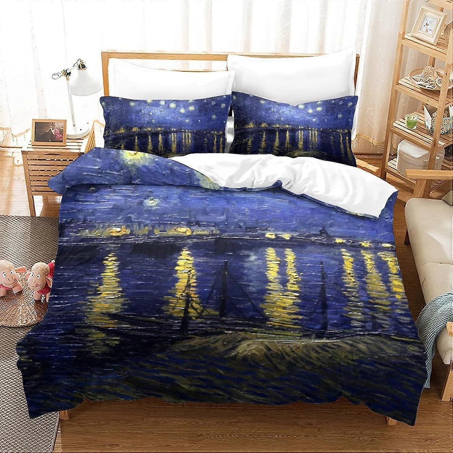 Vincent Van Gogh Capa de edredom, 3D Print Quilt Capa Arte Pintura Cama Edredom Set com fronhas Microfibra macia Easy Care Capa de colcha para meninos menina