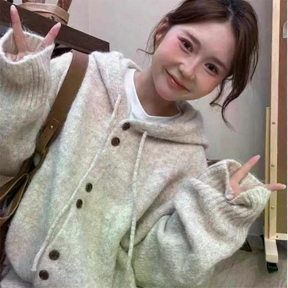 Cardigã com capuz para mulheres, ideal para outono e inverno, modelo curto e despojado, em tricô macio e aconchegante.