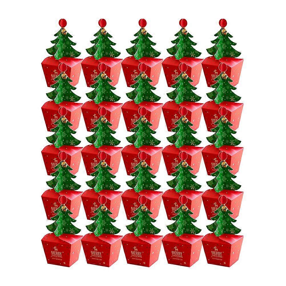 25pcs Stereoscopic Tree Design Christmas Apple Boxes DIY Baking Biscuits Portable Packing Boxes Gift Container Lovely Candy Boxes Sweet Case Party Sup