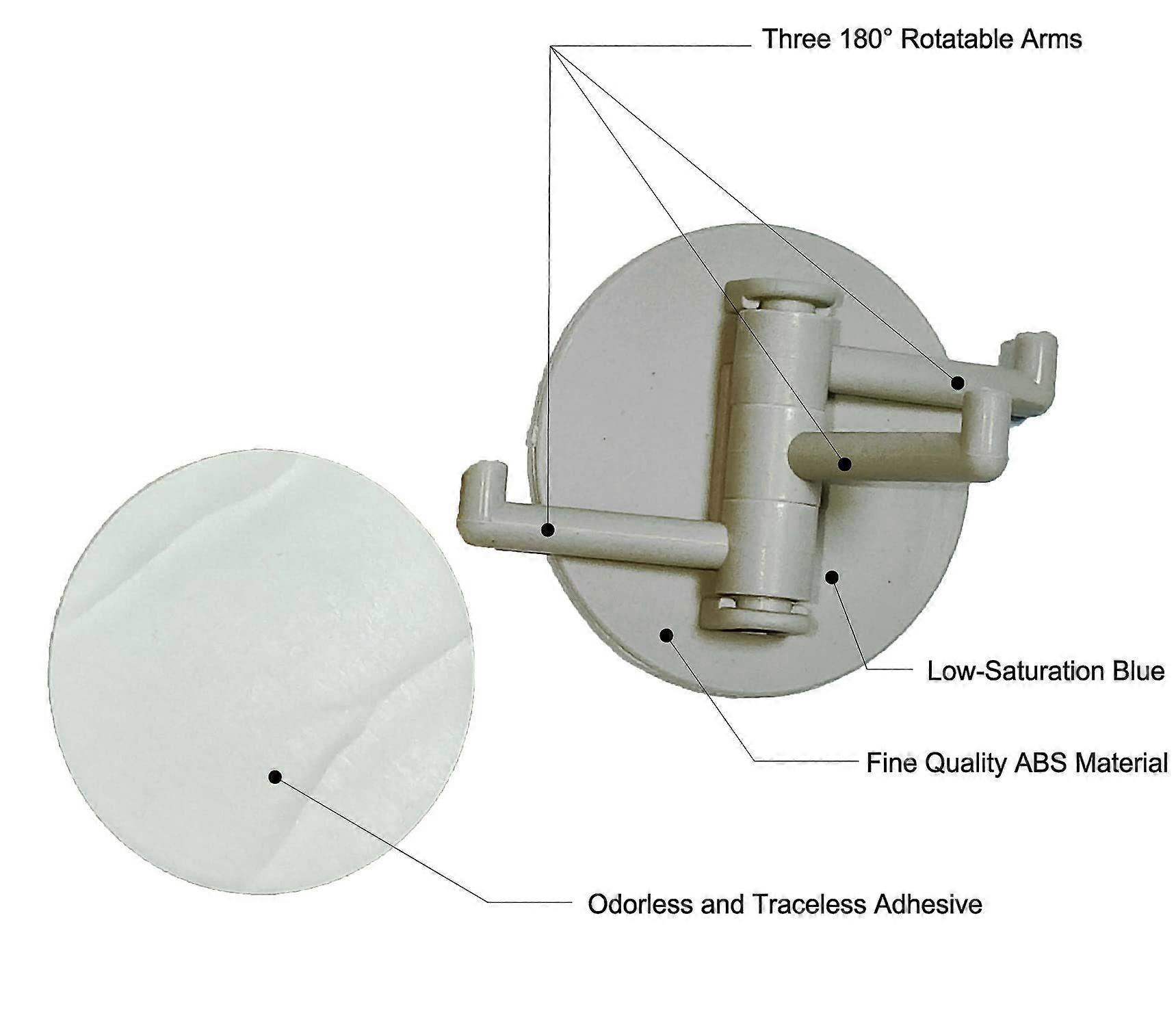 Adhesive Door Hooks for Hanging - Kitchen Bathroom Hooks with 3 Swivel Arm Round Hooks, Gray (2 Pairs)