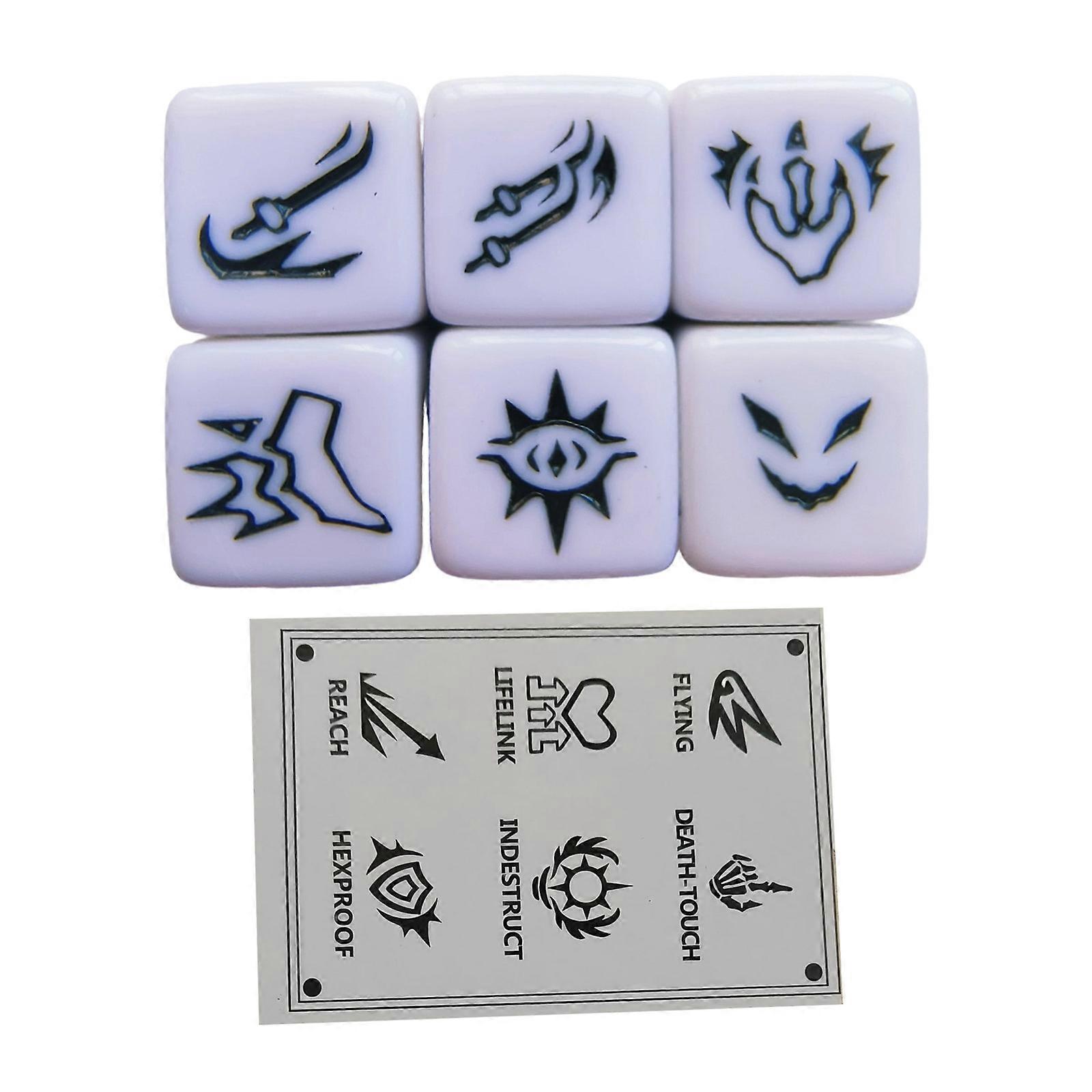 Acrylic 6 Sided Round Corner Dices Keyword Pattern Role Playing Dices for Table Game, Classroom Teaching Easy to Use  White