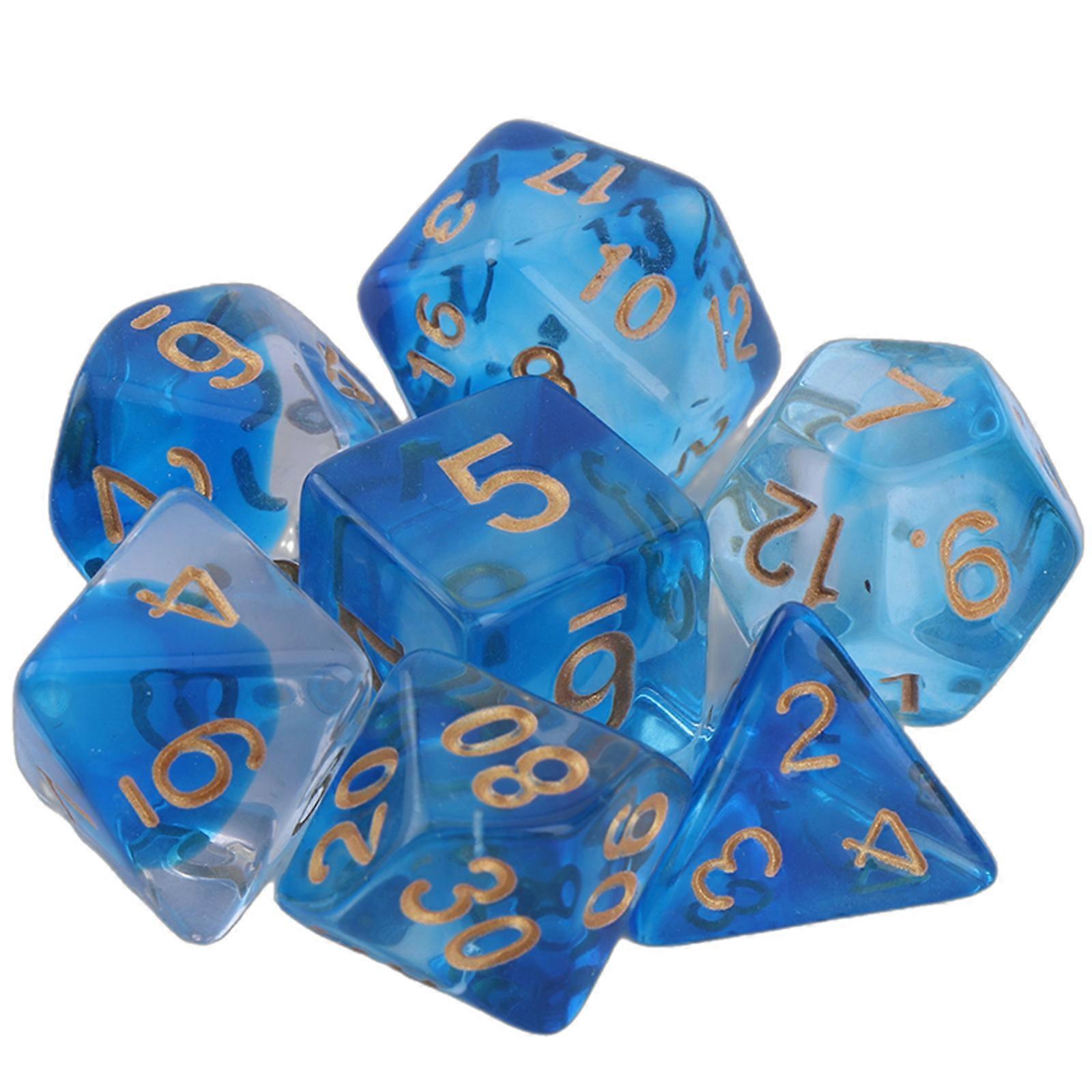 7Pcs MultiSided Polyhedral Dices Acrylic Game Dices Colorful Clear Table Game Dices for Role Playings Game  Glowing blue gold oi