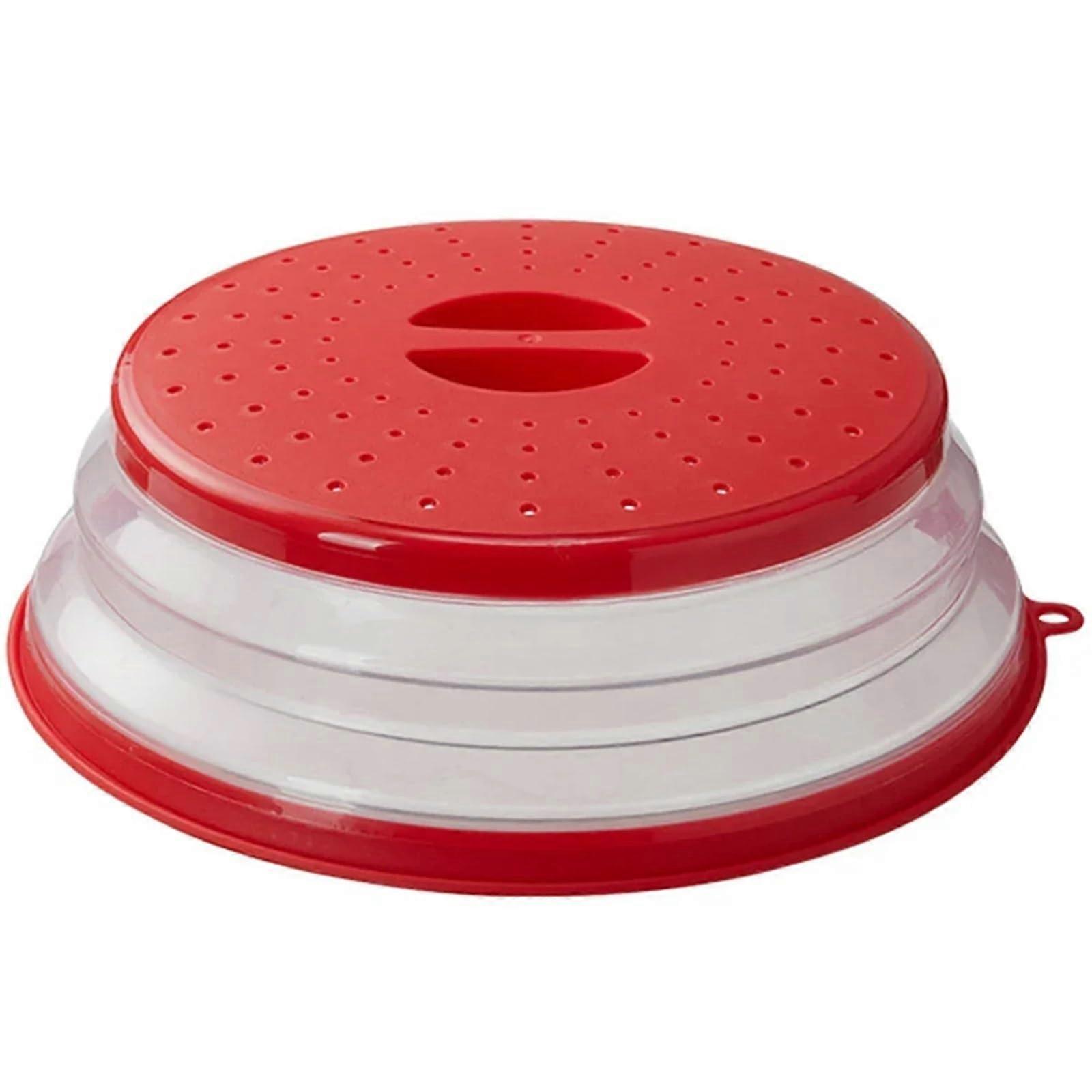 Collapsible Microwave Cover Lid with Folding Silicone Colander Strainer for Fruit Vegetables (Red1)