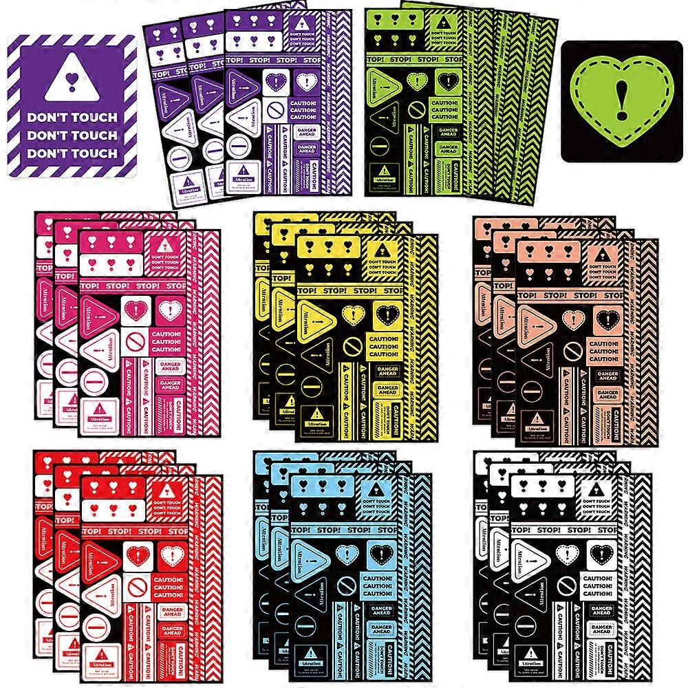8 Creative Warning Line Collage Stickers for DIY Phone Case Backpack, Notebook Storage Box, and Waterproof Computer Mirror