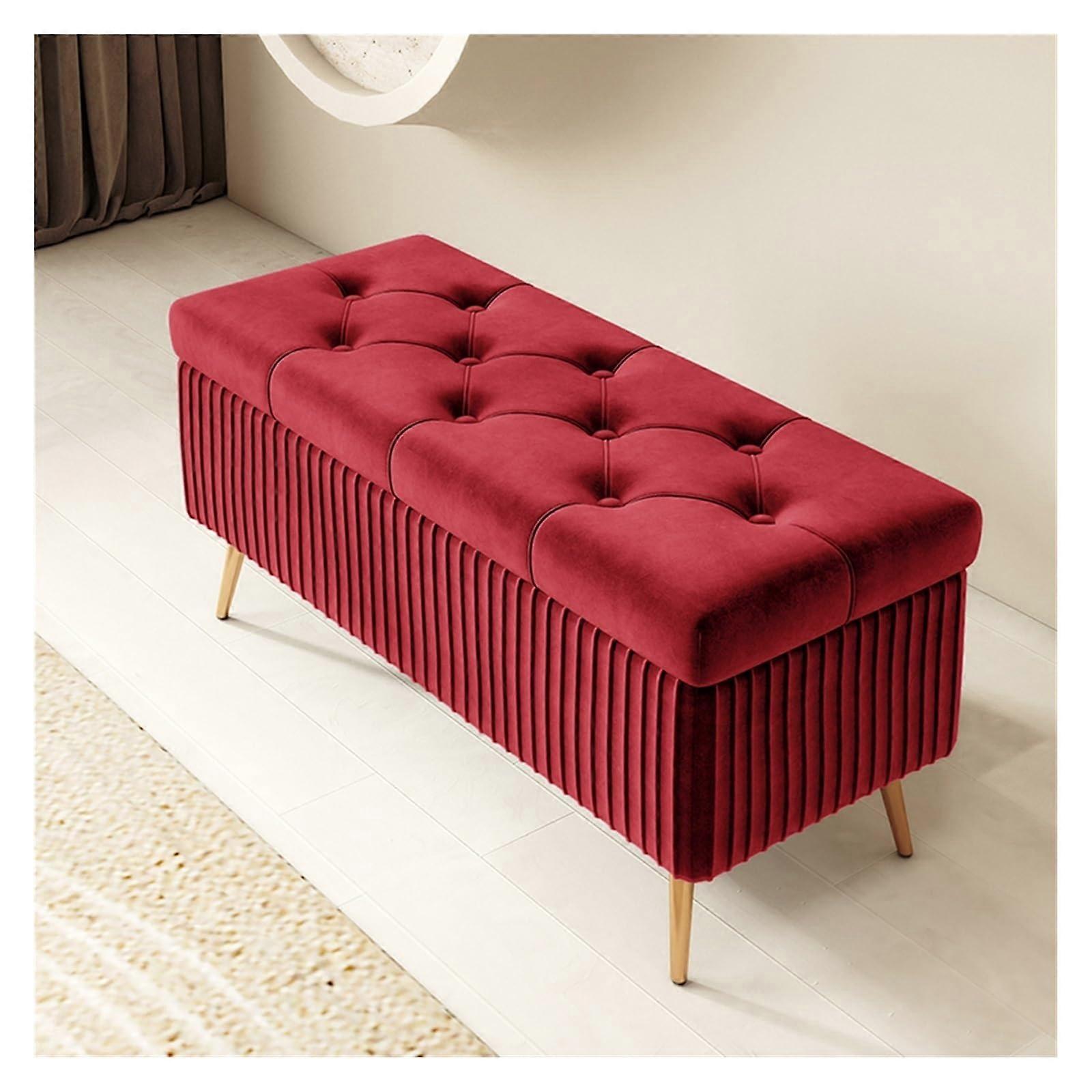 Bedroom Storage Bench with Cushion for End of Bed or Entryway, Upholstered Red 100x40x45cm