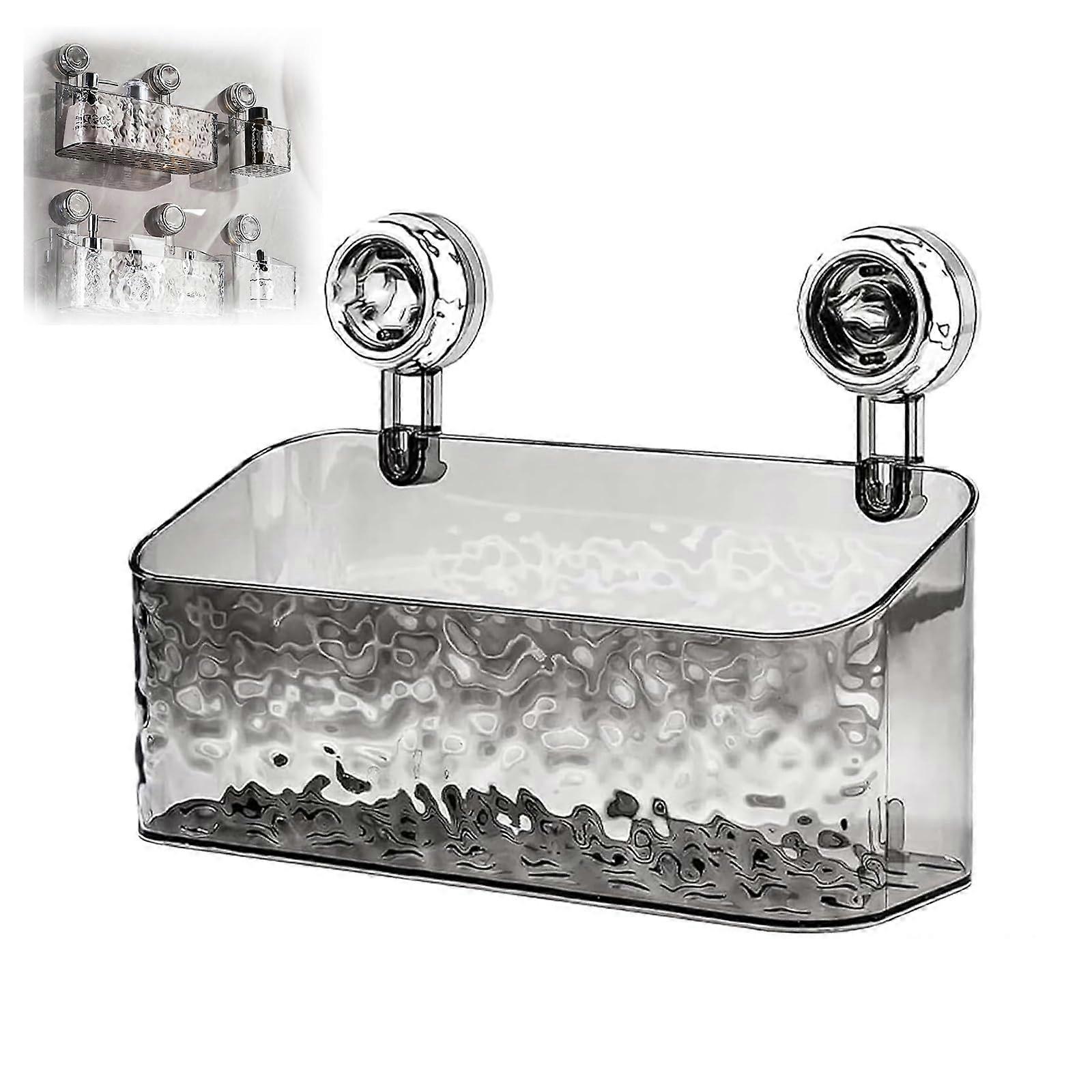 Suction Cup Shower Caddy with Glacier Pattern Soap Shelf, Gray L Bathroom Organizer Storage