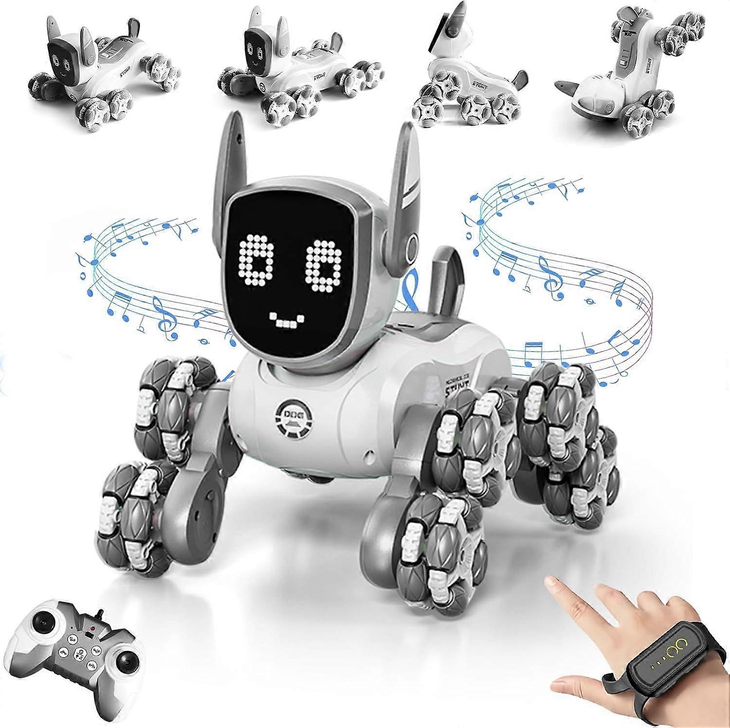 Robot Dog Remote Control Dog Toy Gesture Stunt RC Cars with Music,Light and Two Batteries Robot Toys