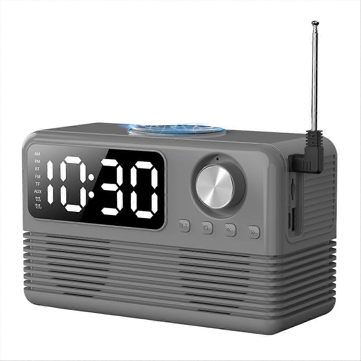 15W Wireless Bluetooth Speaker with Charger and Clock Radio,Gray