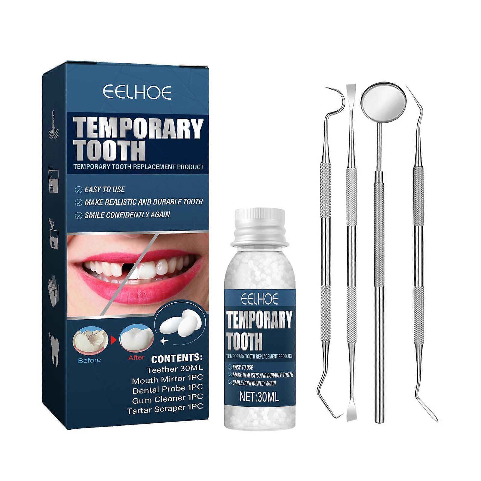 Temporary Tooth Filling Repair Kit with 4 Dental Tools and Moldable False Teeth for Fixing Filling Missing Broken Tooth 30ml
