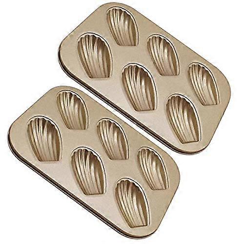 2 Pack NonStick Madeleine Baking Pan Set, Heavy Duty Gold Shell Cake Mold for Oven