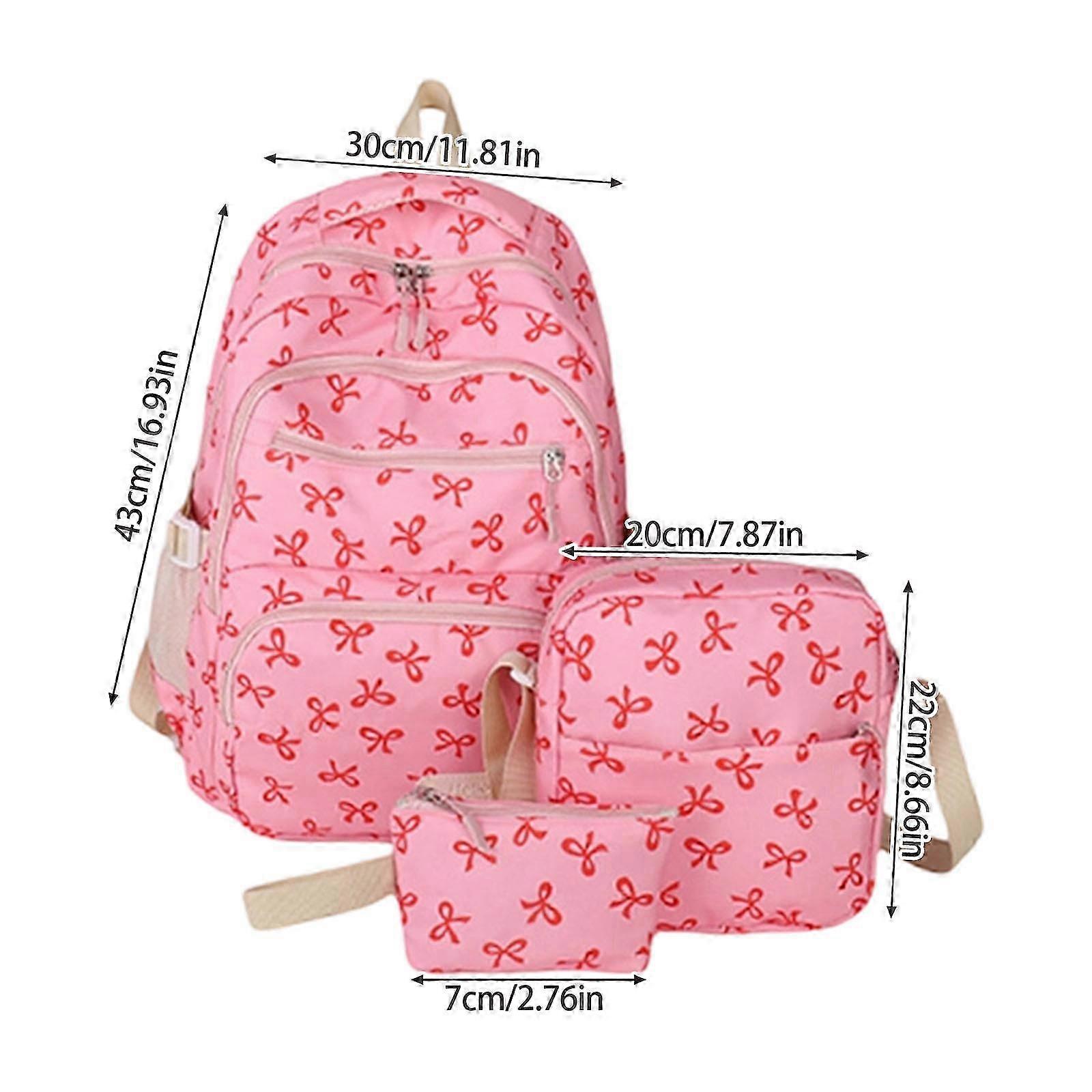 3個スウィートボウバックパックセット学生ランドセルトラベルリュックサック大容量カジュアルデイパック美的バックパックホットピンク