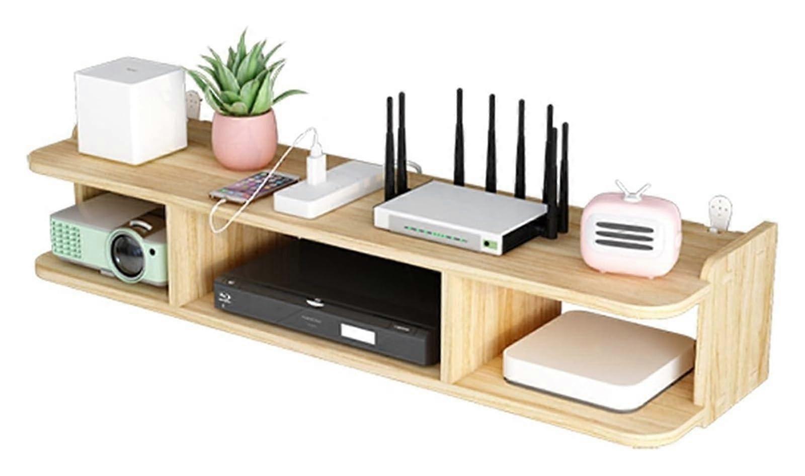 WiFi Router Storage Box Wall Mount Shelf with Hidden Cable Management and Ventilation 80x23x16cm
