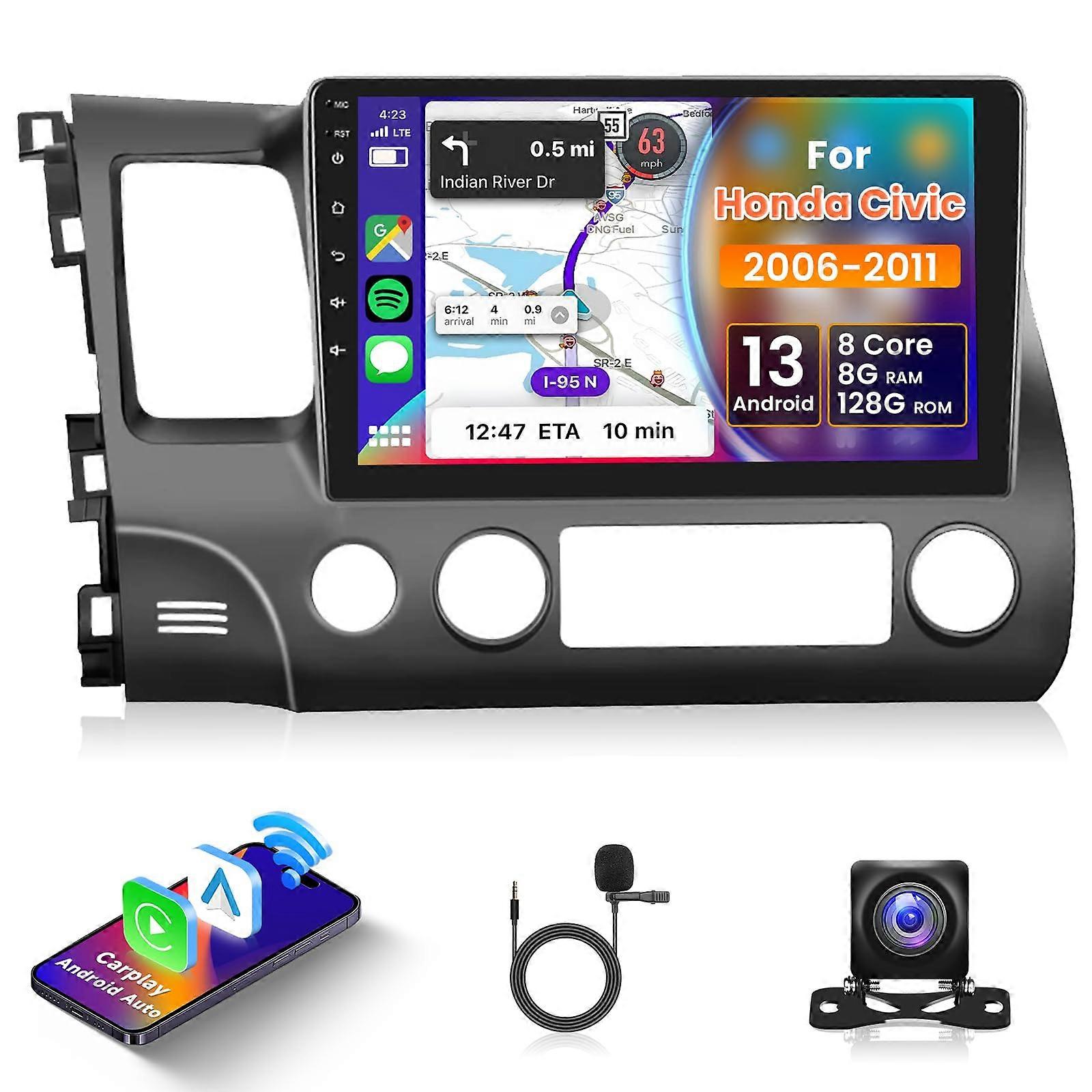 Android 13 Car Stereo for Honda Civic 20062011, Wireless CarPlay Android Auto, 10.1' QLED Touchscreen, Bluetooth 5.0, 128GB Storage