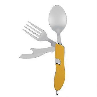 4 in 1 Stainless Steel Knife Fork Spoon Bottle Opener Tableware Set for Camping Picnic Orange