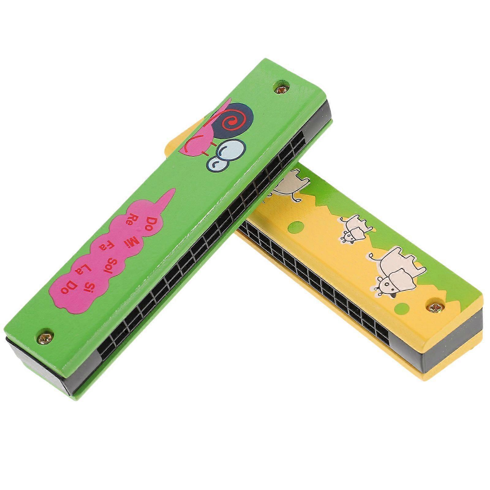 2pcs Wood Harmonica Instruments Beginner Harmonica Children Harmonica 16 Holes Harmonica