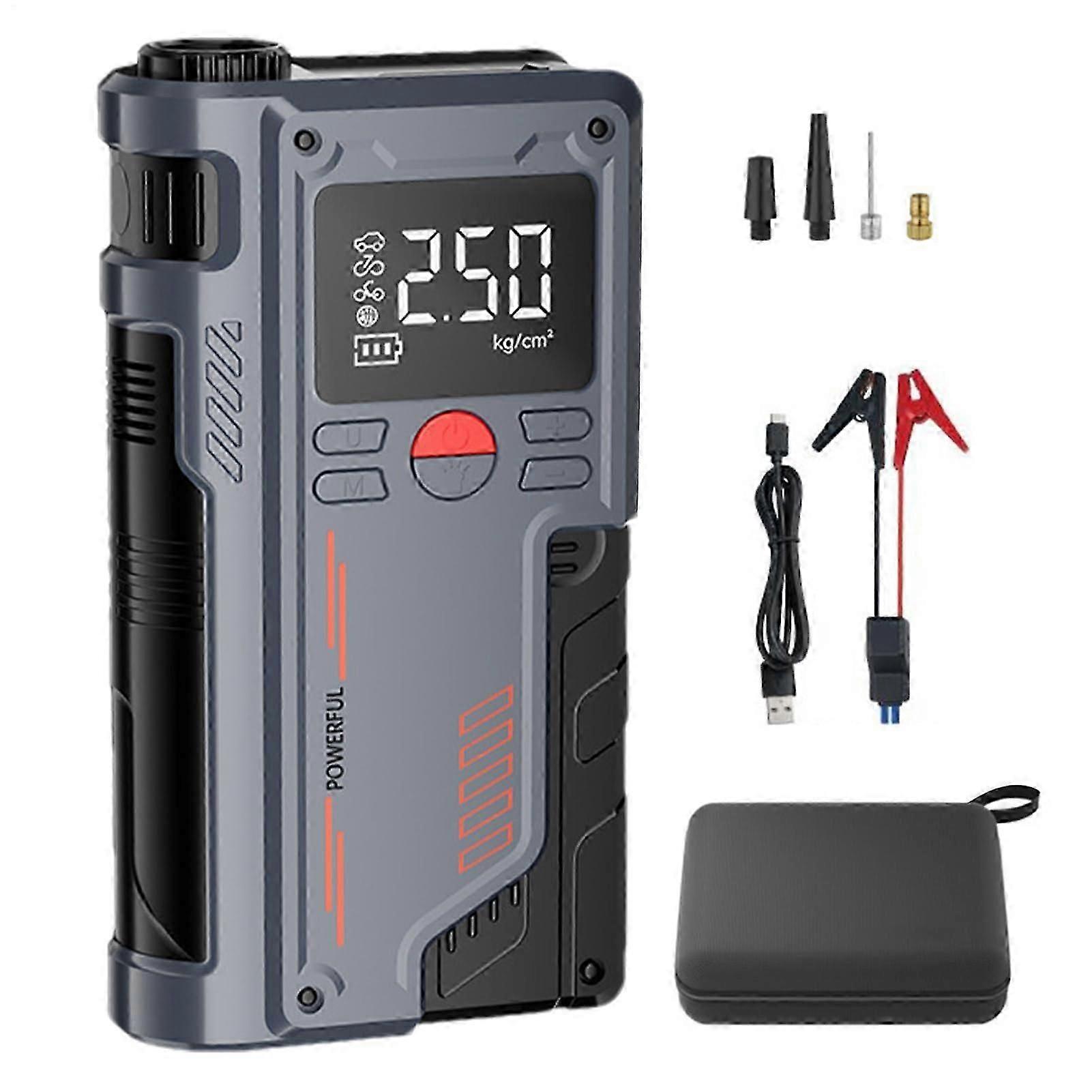 Portable Car Jump Starter with Digital Display, Air Compressor, Universal Vehicle Kit