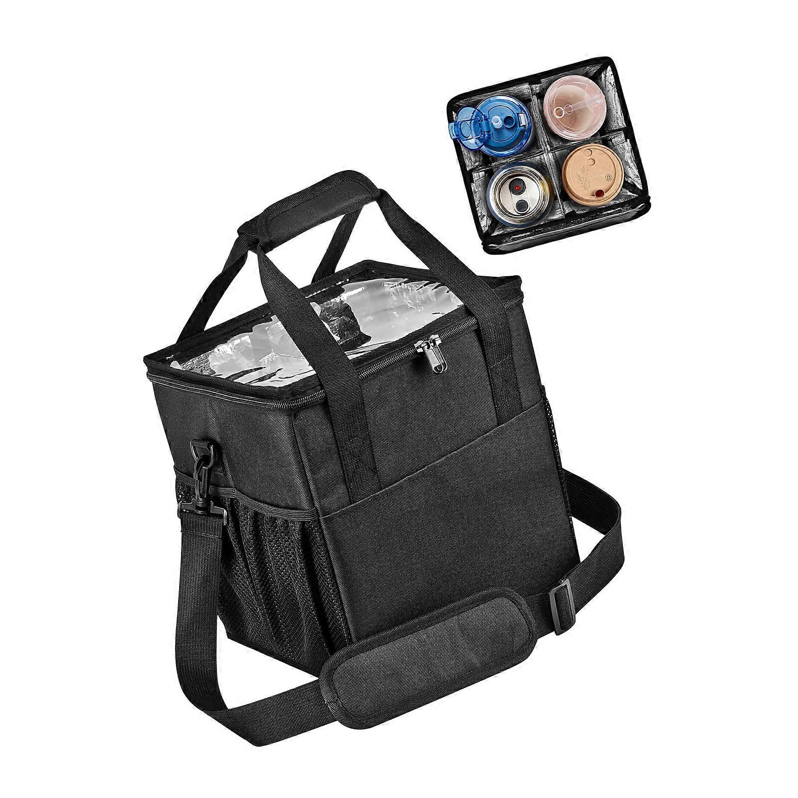 Cup Holder Bag for 4 Bottles Insulated Leakproof Adjustable Compartments Foldable Storage Shoulder Strap Multicolor