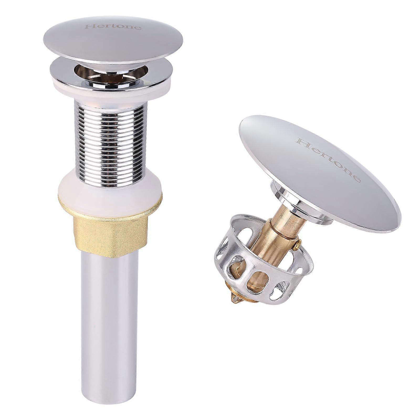 Bathroom Sink Drain with AntiClog Strainer, Chrome Pop Up Stopper Without Overflow for Vessel Sink
