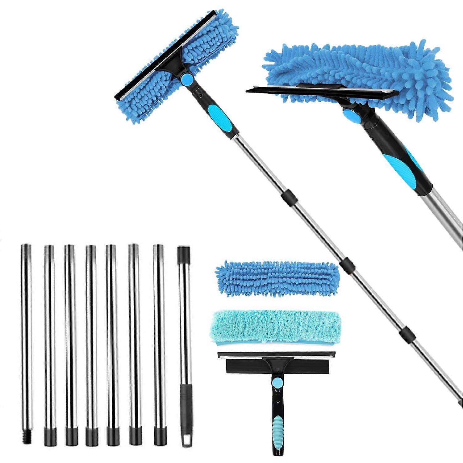 11FT Telescopic Window Cleaning Kit with Squeegee and Scrubber, Extra Long Reach for  Windows