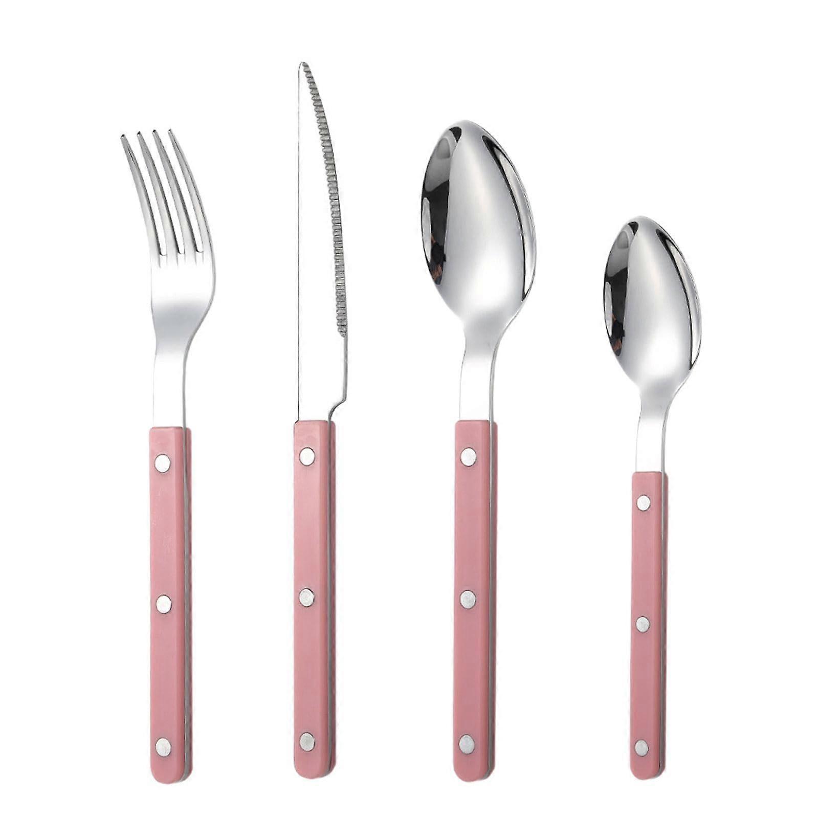 Stainless Steel Flatware Set for 4, Elegant Modern Dinnerware, Dishwasher Safe Pink Utensils
