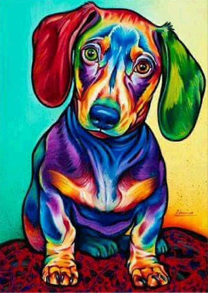 Colorful Dachshund Cross Stitch Kit with Accurate Preprinted Pattern and Threads for Beginners