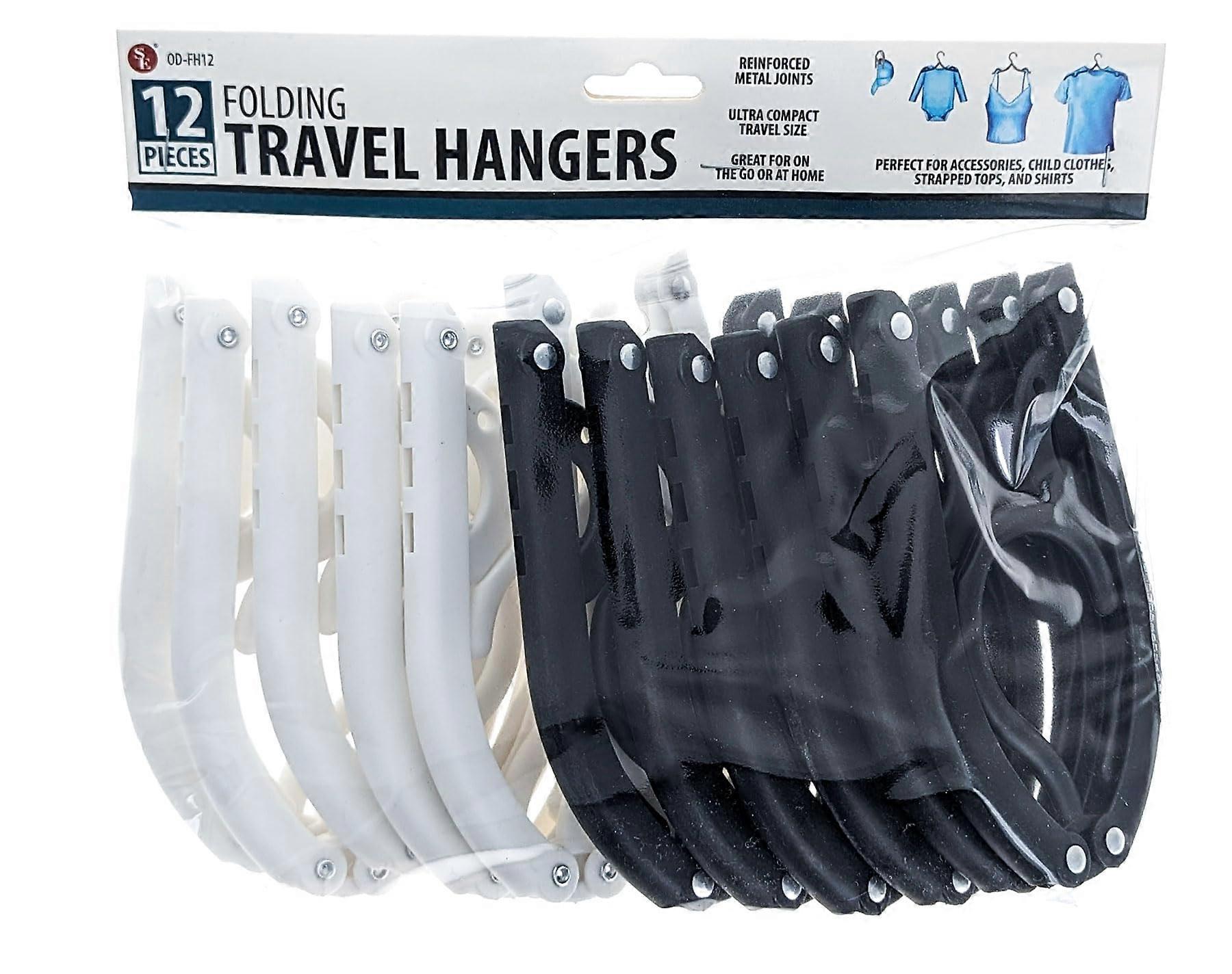 12Pack Compact Folding Travel Hangers Black and White Durable Metal Space Saving Design