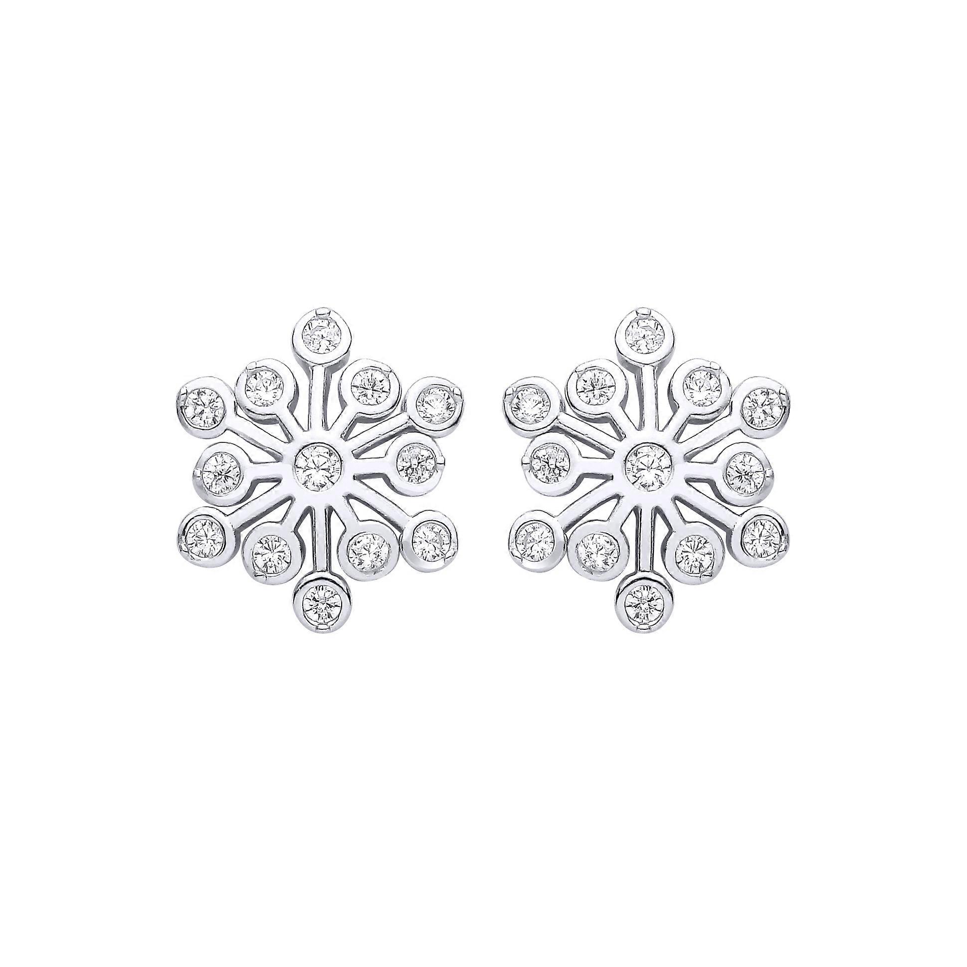 Jewelco London Sterling Silver CZ Firework Cluster Stud Earrings