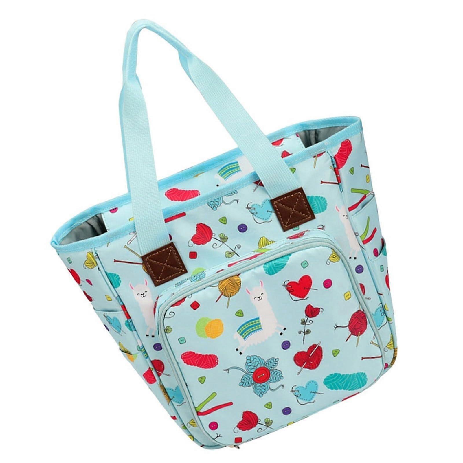 Blue Wool Storage Bag with Shoulder Strap, Knitting Yarn Organizer for Home Organization