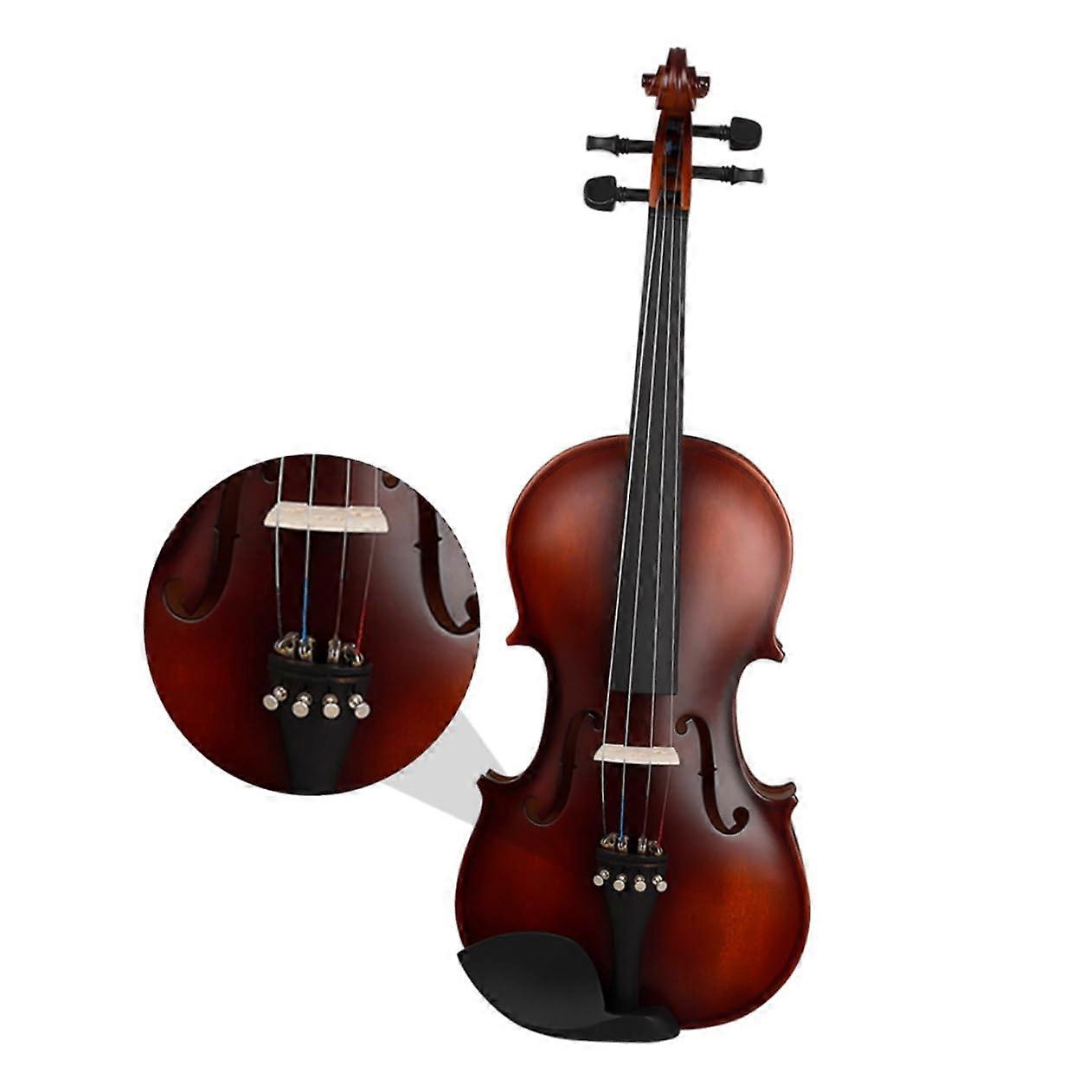 Beginner Acoustic Violin Solid Wood with Retro Ebony Fingerboard and Protective Carry Case