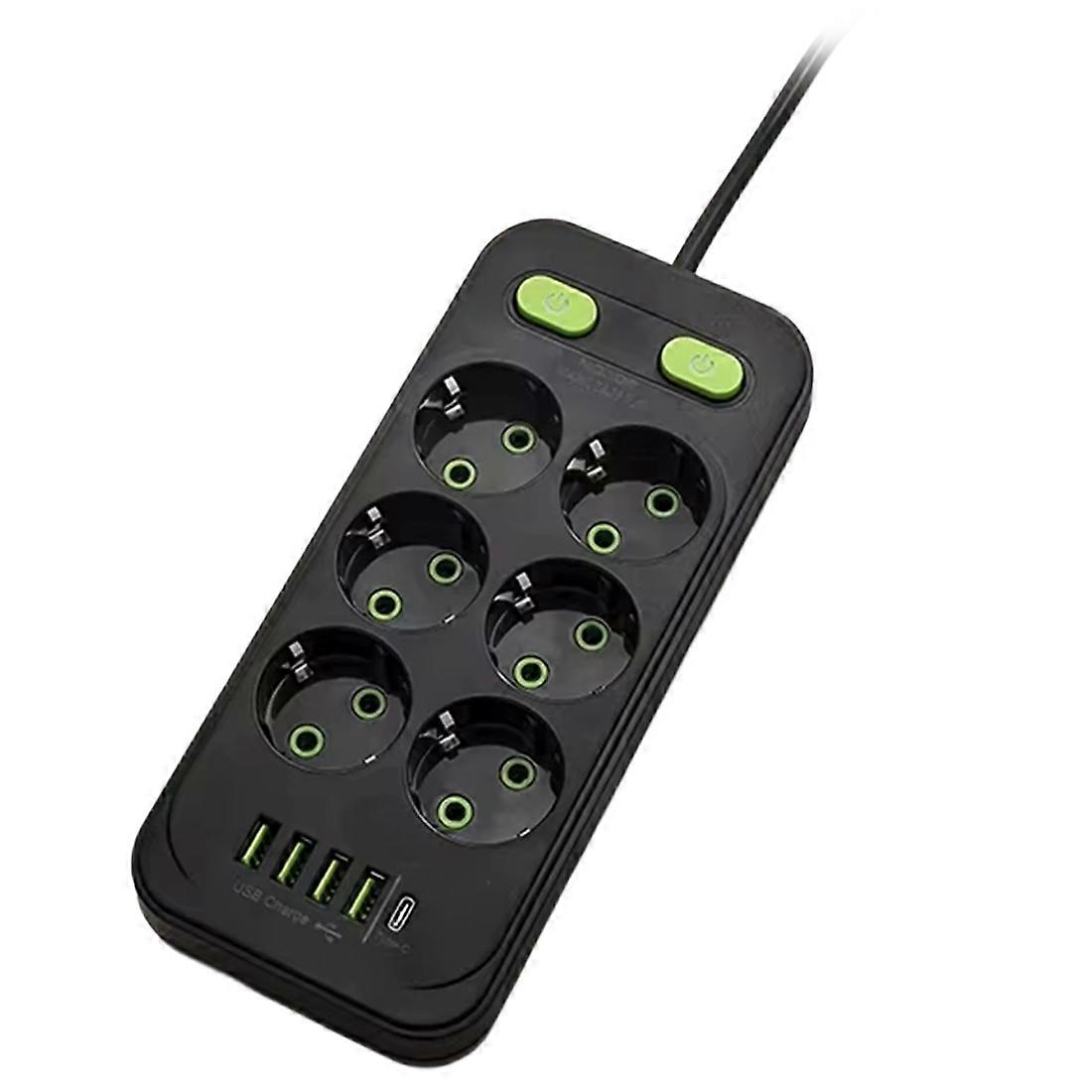 EU Plug AC Multitap Power Strip 2m Extension Cord Electrical Socket USB Home Office Surge Protector Network Filter Black