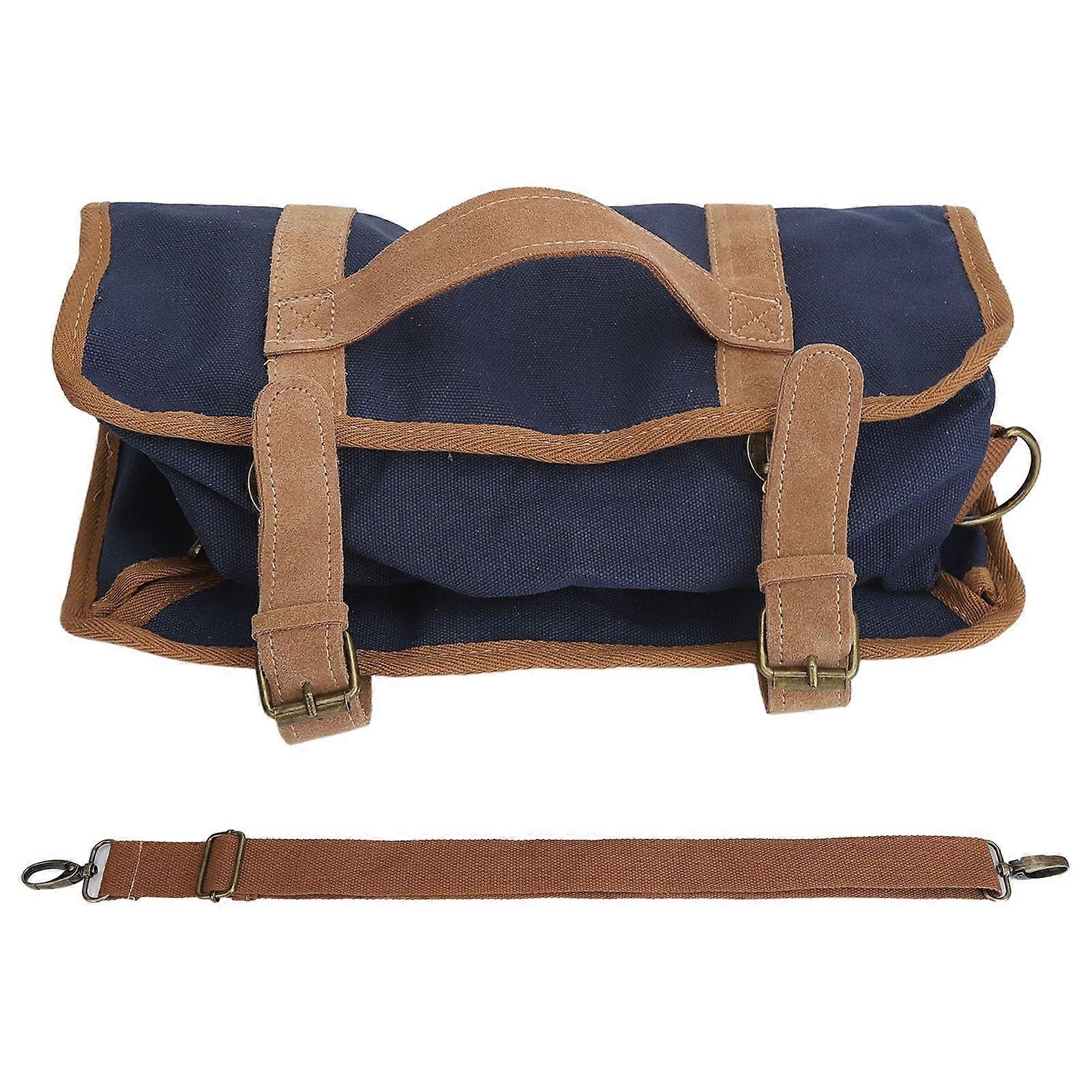 Blue Vintage Canvas Bartender Tool Bag with ColorCoded Organization and Adjustable Shoulder Strap