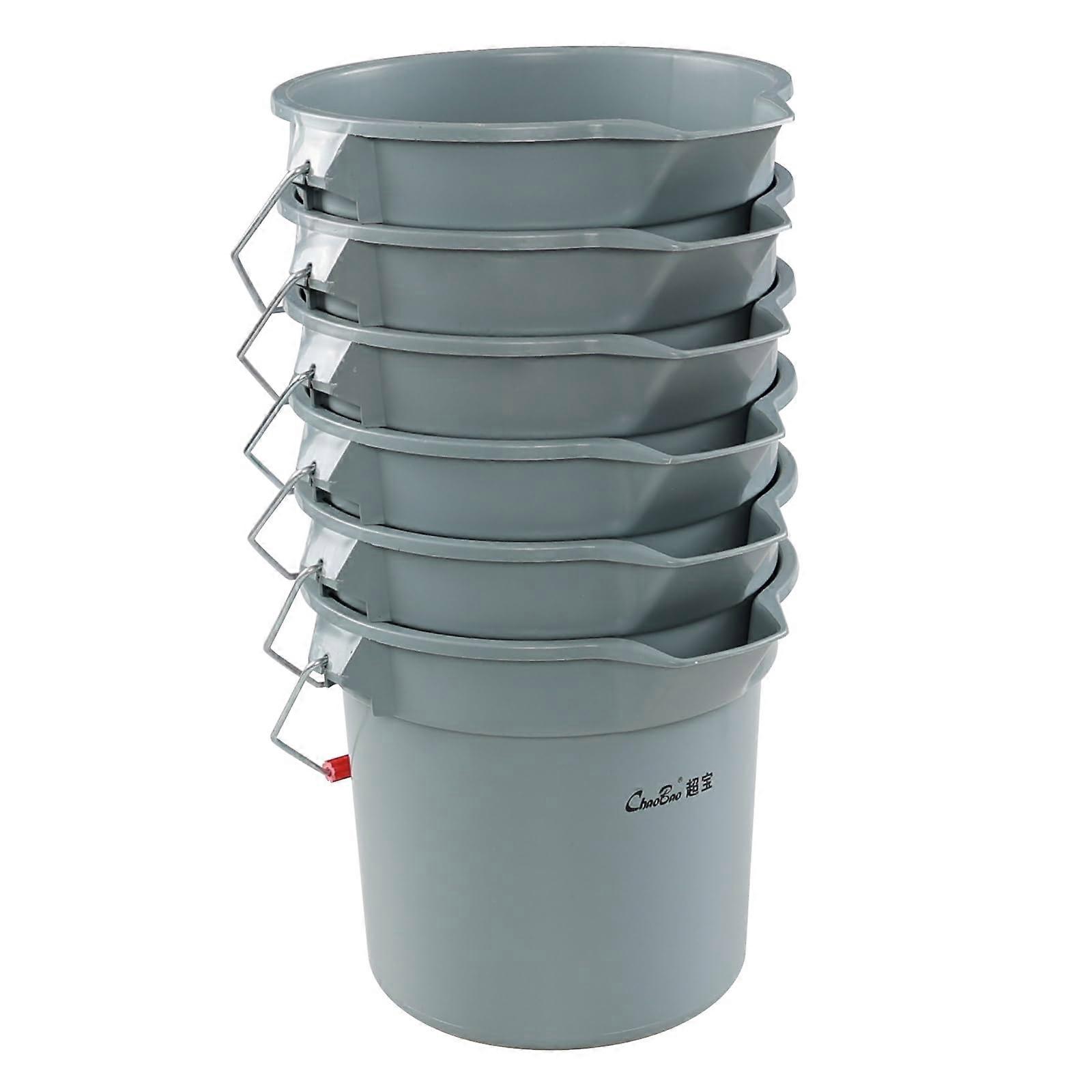 6Pack 14 Quart Gray Plastic Cleaning Buckets with Handle, Durable Commercial Round Pail Set
