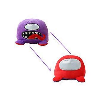 Purple Red Reversible Plush Toy with Dual Expression Design, Double Sided Flip Plushie Gift for Game Fans