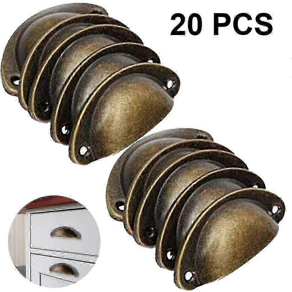 20 Pack 65mm Hole Spacing Vintage Style Pulls Cup Pull Handles Knobs Shell Ear-like Handle Knobs For Cabinet Dresser Drawer Bin