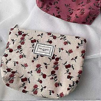Trousse de maquillage grande capacité pour femme, pochette de voyage zippée avec rangement pour pinceaux de maquillage - Beige rose