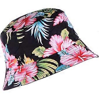 Trendy, omkeerbare, lichtgewicht, unisex bucket hat met print, opvouwbaar, vintage bloemenprint, zwart, one size