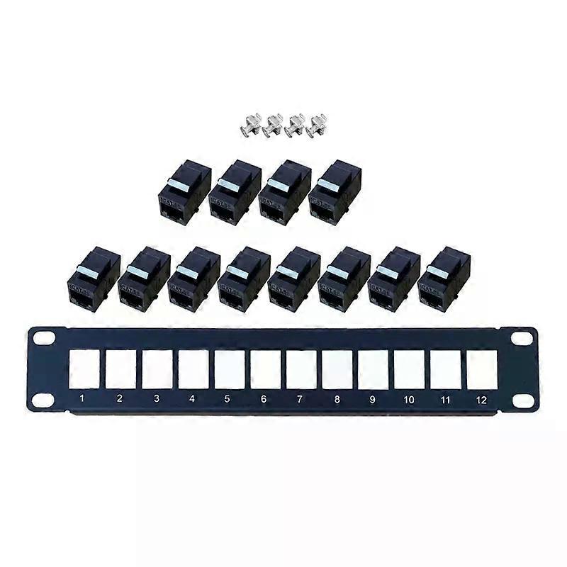 Patch Panel 12Port CAT5e 10G Support 1U Network Patch Panel UTP 19inch Wallmount or Rackmount Punch Down Block for CAT5e