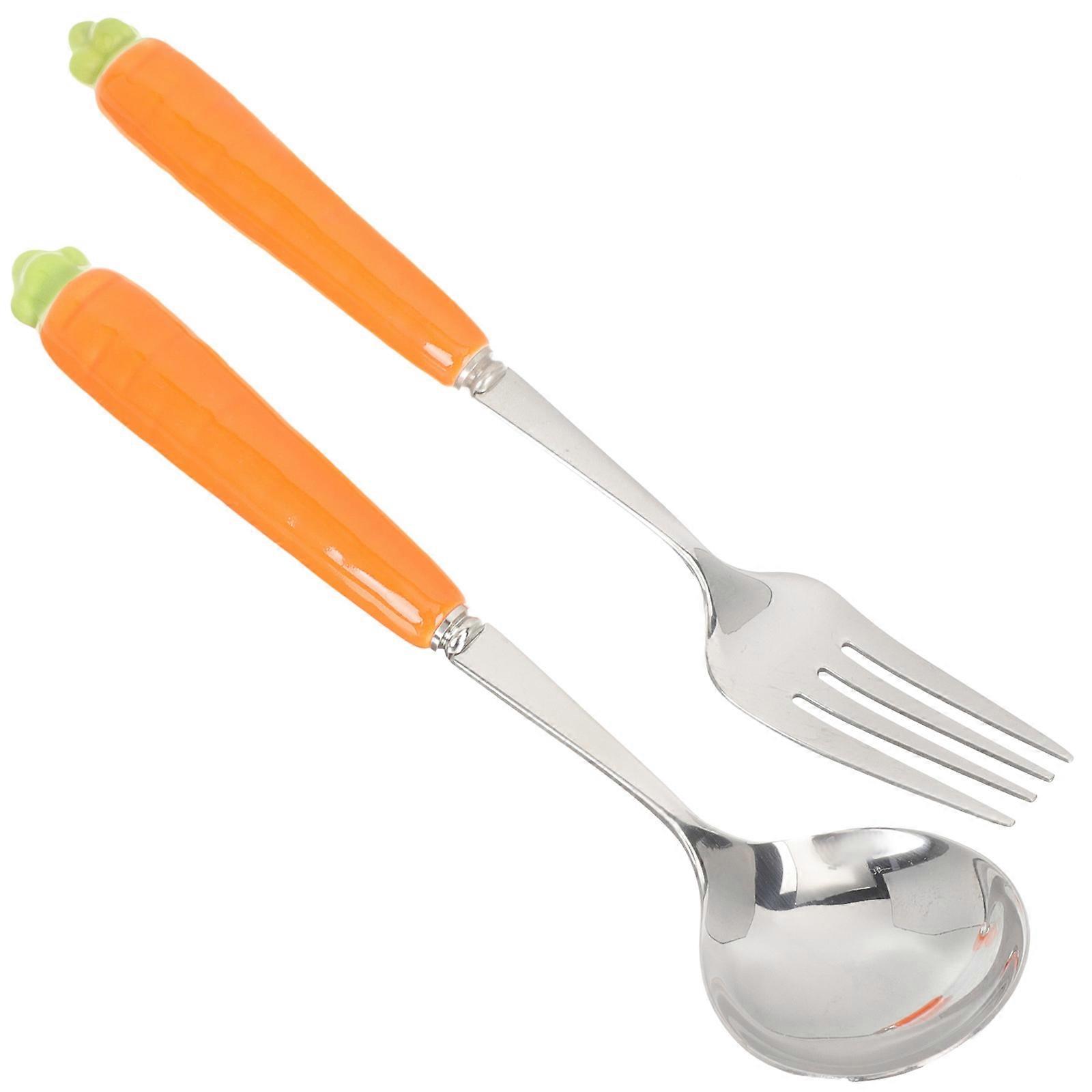 Cartoon Carrot Fork Spoon Set for Children Flatware 2Pcs Easter Tableware