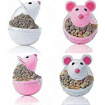 Interactive IQ Treat Training 4 Pcs Mouse Shape Cat Treat Dispenser & Feeder Tumbler (Pink White)