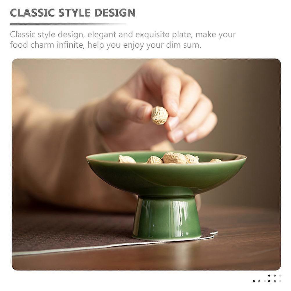 Green Ceramic Footed Plate for Dry Fruit Serving 2Pcs Kitchen Use